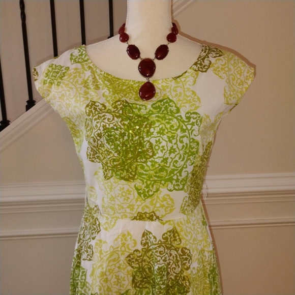Jessica Howard Beautiful Green Print Dress Sz-10 Petite - Picture 11 of 12